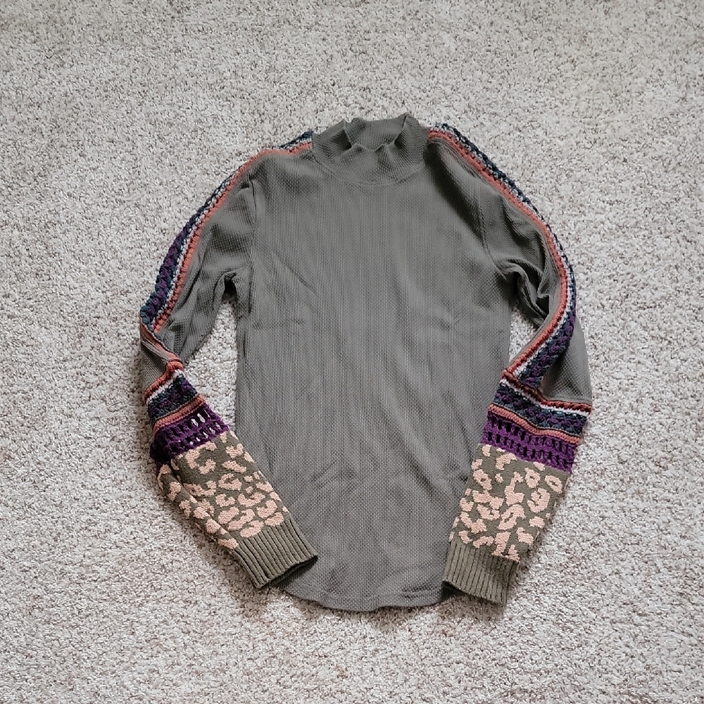 Free People Colorful Knit Sleeve Sweater